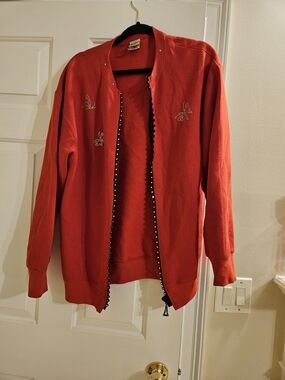 Cactus California Red Zip Up Sweatshirt with Rhinestone Butterflies - Zip  Large